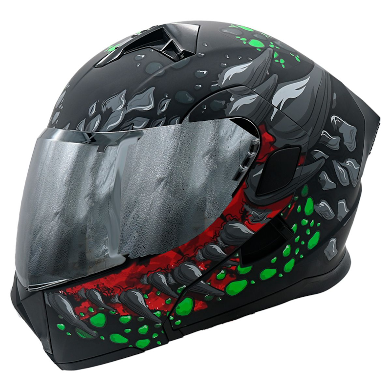CASCO ABATIBLE HALF DRAGO BLACK SILVER TALLA XL C/LUZ TRASERA CERT. DOT FOTOLUMINISCENTE